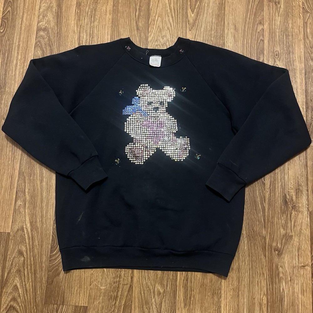 Vintage Teddy Bear Sweater Womans Medium Cream Pullover 80s 90s Cozy Grandmacore